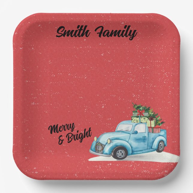 Little Blue Truck Christmas Tree Paper Plates (Front)