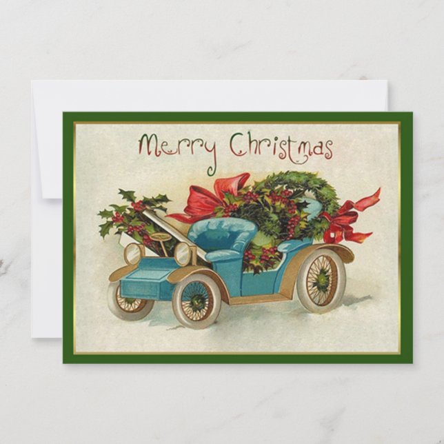 Little Blue Vintage Car Christmas Card (Front)