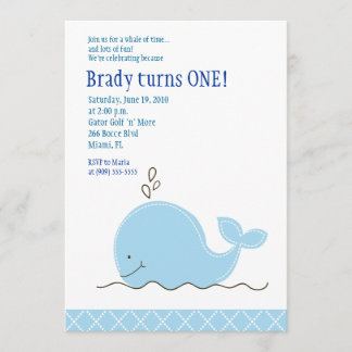 Little Blue Whale 5x7 Birthday Invitation