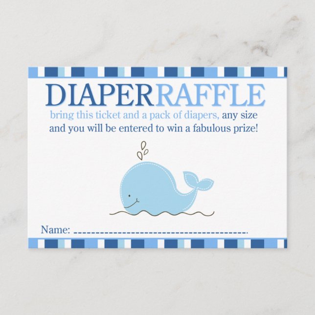 Little Blue Whale Baby Shower Diaper Raffle Card (Front)