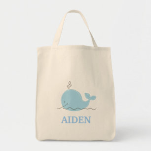 Little Blue Whale Grocery Tote Bag - add a NAME!