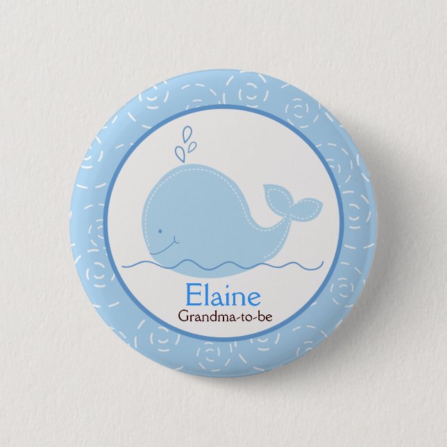 Little Blue Whale NAME TAG Custom Button (Front)
