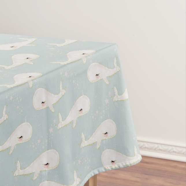 Little Blue Whale Vintage Rustic Gender Neutral Tablecloth (In Situ)
