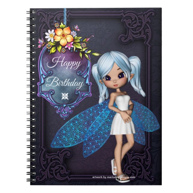 Little Blue Wing Fairy Happy Birthday Note Book (Front)