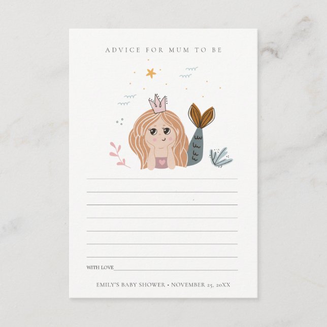 Little Blush Mermaid  Advise For Mum Baby Shower Enclosure Card (Front)