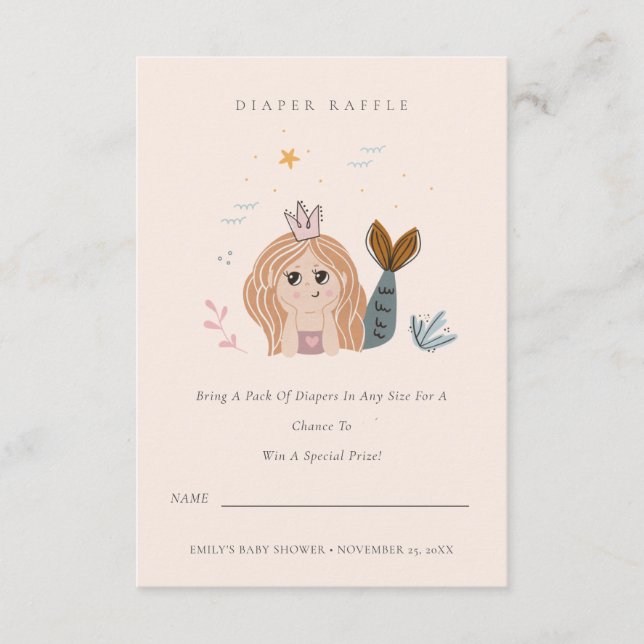 Little Blush Mermaid Diaper Raffle Baby Shower Enclosure Card (Front)