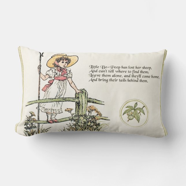 Little Bo-Peep: Classic Kate Greenaway Nursery Lumbar Cushion (Front)