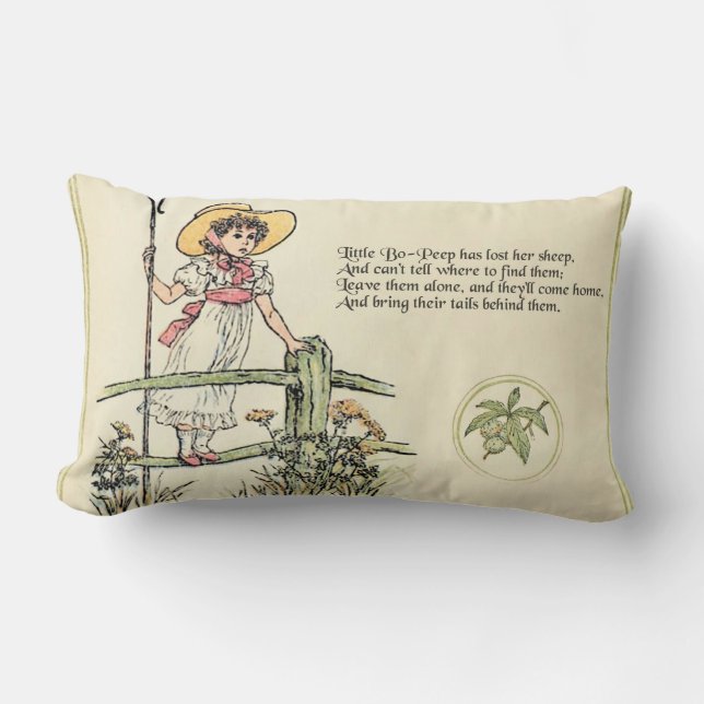 Little Bo-Peep: Classic Kate Greenaway Nursery Lumbar Cushion (Front)