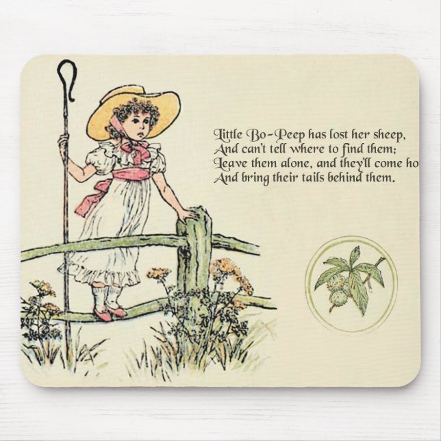 Little Bo-Peep: Classic Kate Greenaway Nursery Mouse Mat (Front)