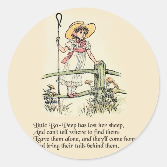 Little Bo-Peep: Classic Kate Greenaway Nursery Round Sticker (Front)