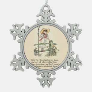 Little Bo Peep Nursery Rhyme Snowflake Pewter Christmas Ornament