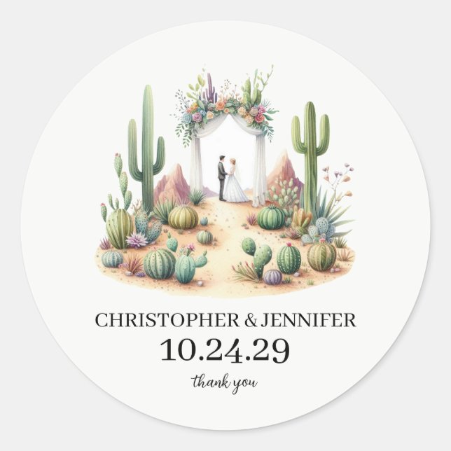 Little Boho Cactus Couple Classic Round Sticker (Front)