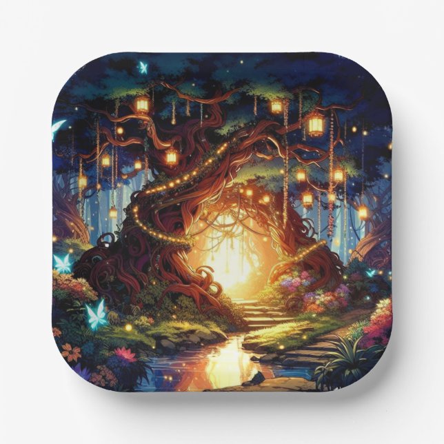 Little Boho Enchanted Forest Baby Shower Paper Plate (Front)