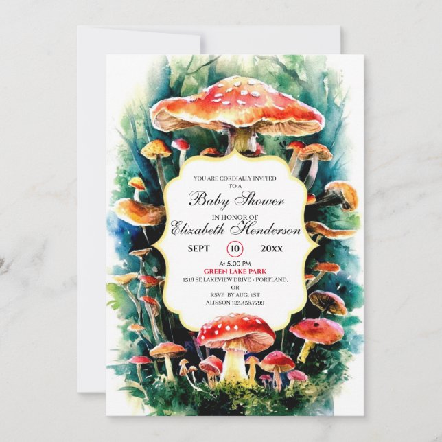Little Boho Mushroom Baby Shower Invitation (Front)