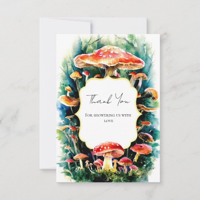 Little Boho Mushroom Baby Shower Thank You Card (Front)