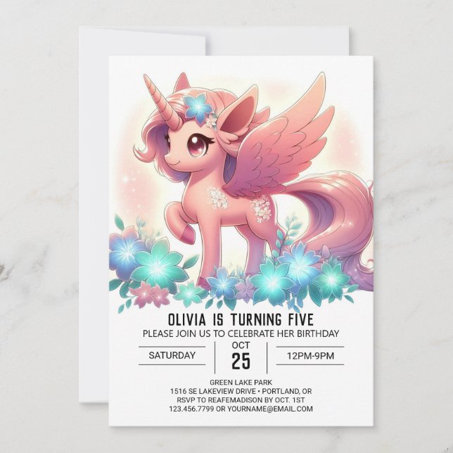 Little Boho Unicorn Digital Birthday Invitation (Front)