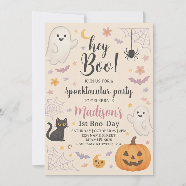 Little Boo 1st Birthday Invitation Cute Halloween (Front)