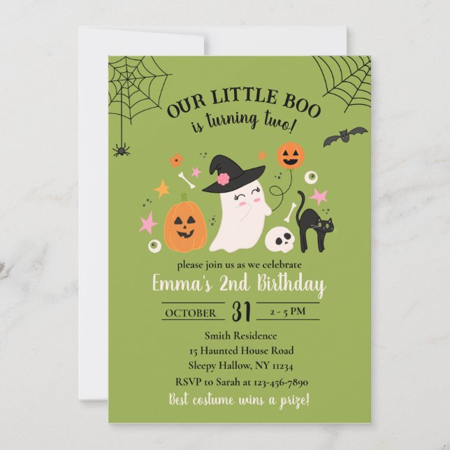 Little Boo 2nd Birthday Halloween Party Invitation (Front)