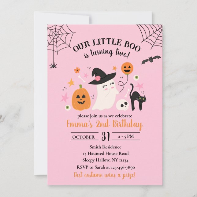 Little Boo 2nd Birthday Halloween Party Invitation (Front)
