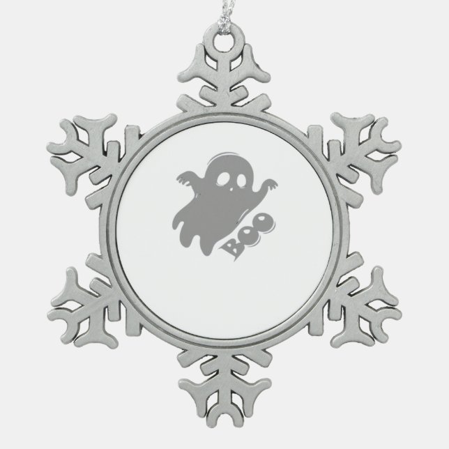 Little Boo Aesthetic Simple Snowflake Pewter Christmas Ornament (Front)