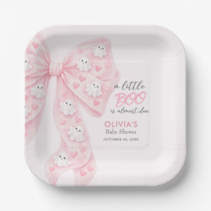 Little Boo Almost Due Bow Halloween Baby Shower Paper Plate
