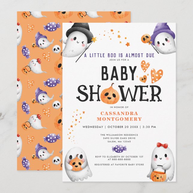 Little Boo Almost Due Cute Halloween Baby Shower  Invitation (Front/Back)