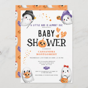 Little Boo Almost Due Cute Halloween Baby Shower Invitation