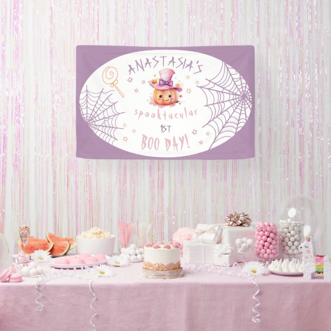 Little boo Almost Due Halloween Baby Girl Birthday Banner (Party)
