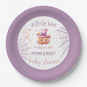 Little boo Almost Due Halloween Baby Girl Shower Paper Plate