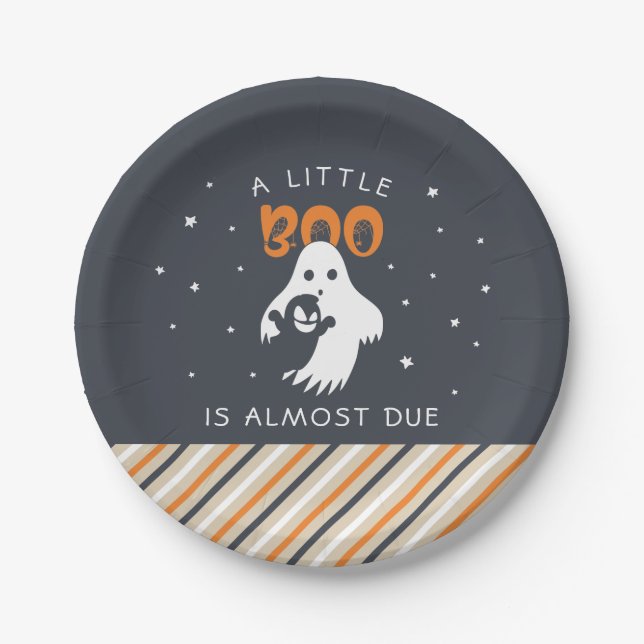 Little Boo Almost Due | Halloween Baby Shower Paper Plate (Front)