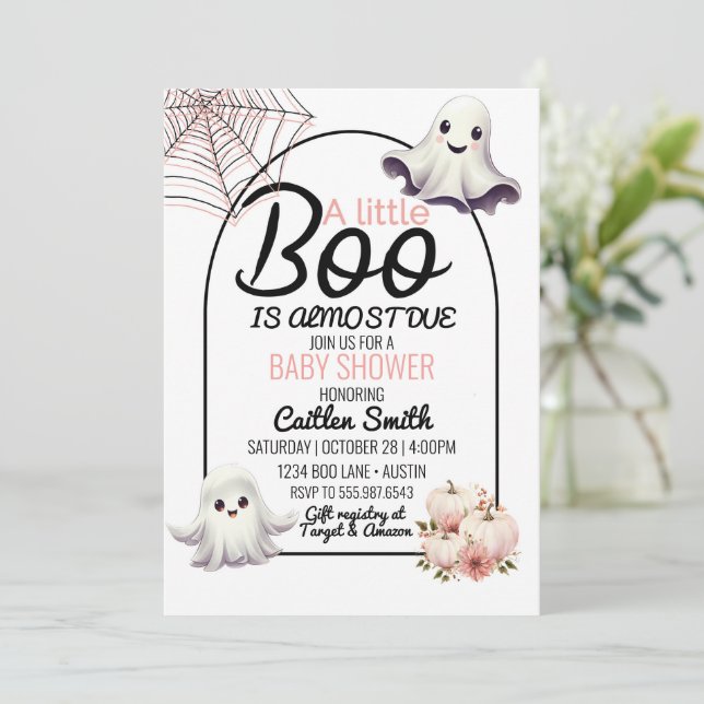Little Boo Baby Shower Almost Due Halloween Invitation (Standing Front)
