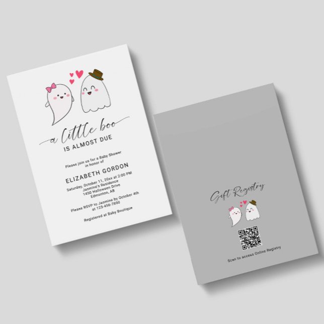 Little Boo Baby Shower Halloween Ghost QR Code  Invitation (Creator Uploaded)