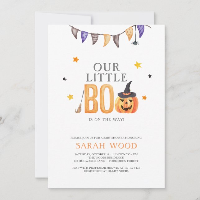 Little Boo Baby Shower, Halloween Pumpkin Shower Invitation (Front)