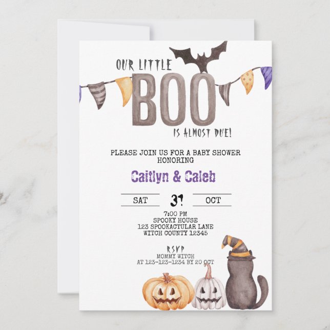 Little Boo Baby Shower, Halloween Shower Invitation (Front)