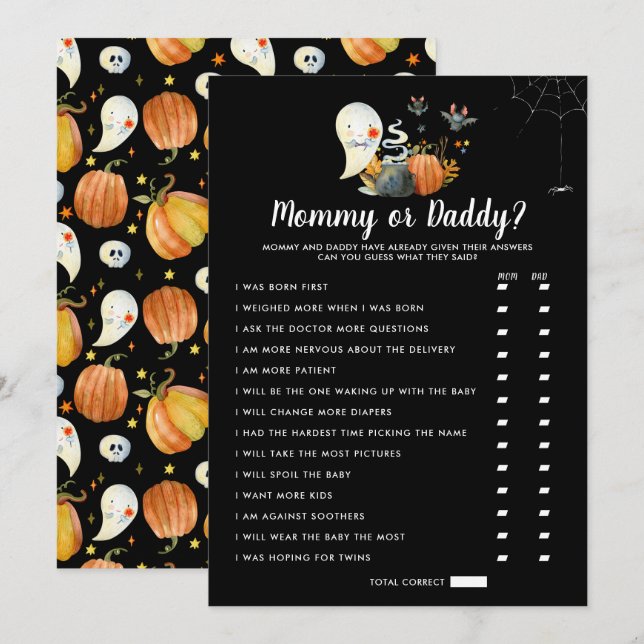 Little Boo Baby Shower | Mummy or Daddy Game Invitation (Front/Back)