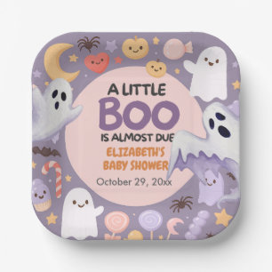 Little Boo baby shower Pumpkin Halloween  Paper Plate