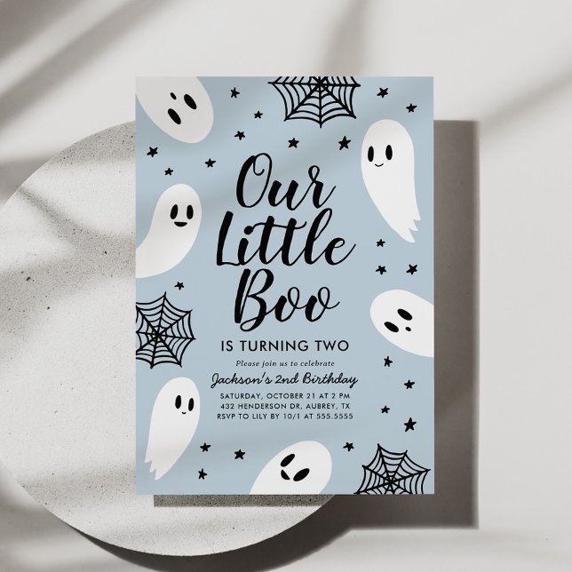 Little Boo Blue Ghost Halloween Birthday Invitation (Creator Uploaded)