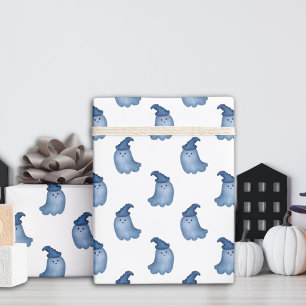 Little Boo Blue Ghosts Halloween Baby Shower Wrapping Paper