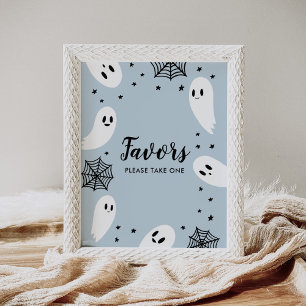 Little Boo Blue Halloween Baby Shower Favours Sign