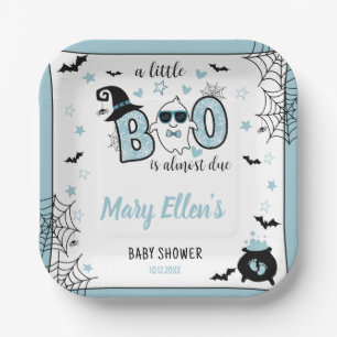 LITTLE BOO BLUE HALLOWEEN BABY SHOWER PAPER PLATE
