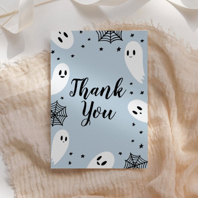 Little Boo Blue Halloween Baby Shower Thank You Card (Creator Uploaded)