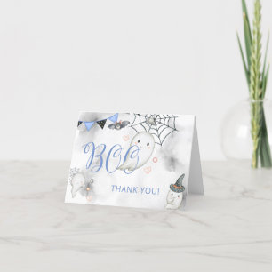 Little Boo Blue Halloween Ghost Baby Shower Thank You Card