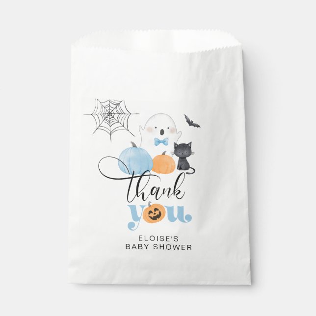 Little Boo blue spooky baby shower thank you Favour Bags (Front)
