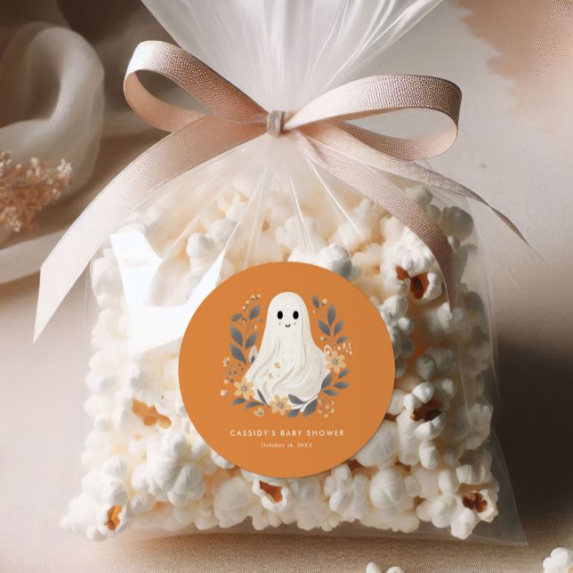 Little Boo Boho Ghost Halloween Baby Shower Classic Round Sticker (Creator Uploaded)