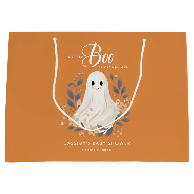 Little Boo Boho Ghost Halloween Baby Shower Large Gift Bag (Front)