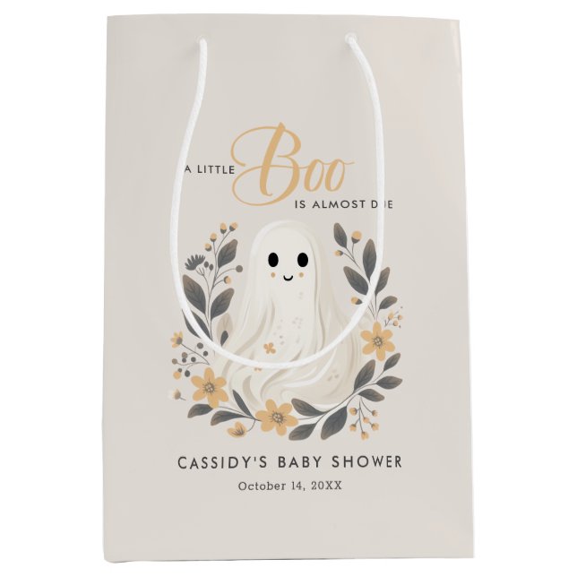 Little Boo Boho Ghost Halloween Baby Shower Medium Gift Bag (Front)