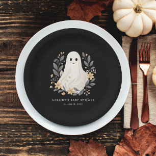 Little Boo Boho Ghost Halloween Baby Shower Paper Plate