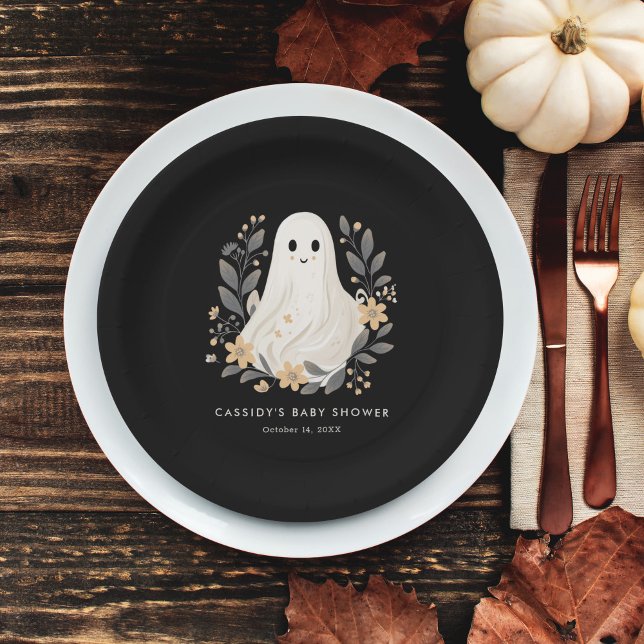 Little Boo Boho Ghost Halloween Baby Shower Paper Plate (Creator Uploaded)
