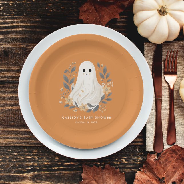 Little Boo Boho Ghost Halloween Baby Shower Paper Plate (Creator Uploaded)