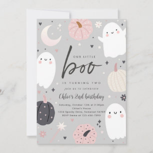 Little Boo Boho Halloween Ghost 2nd Birthday Party Invitation